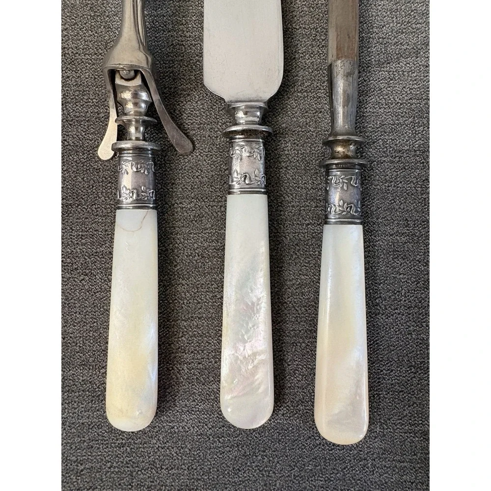 Universal 3-Piece‎ Mother-of-Pearl Handled Carving Set Stainless Sterling